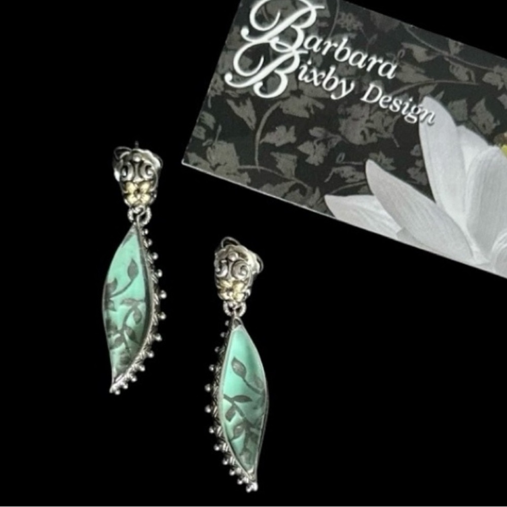 Barbara Bixby 18K Gold Sterling Silver Floral Elongated Dangle Earrings